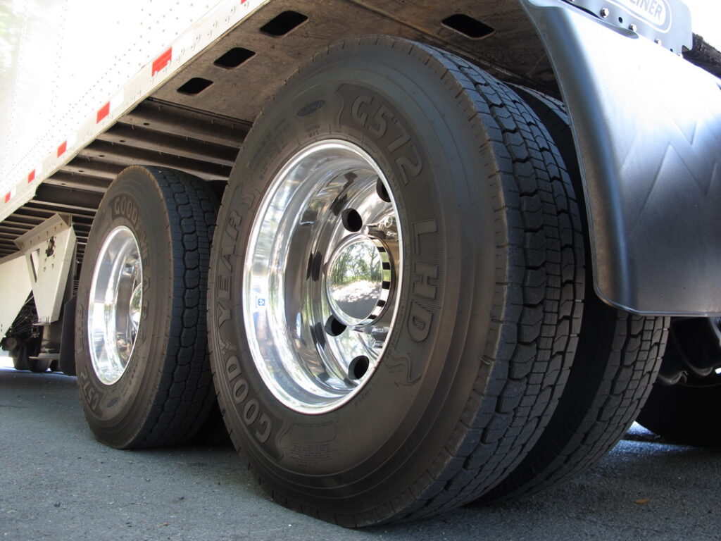 Truck tires on pavement